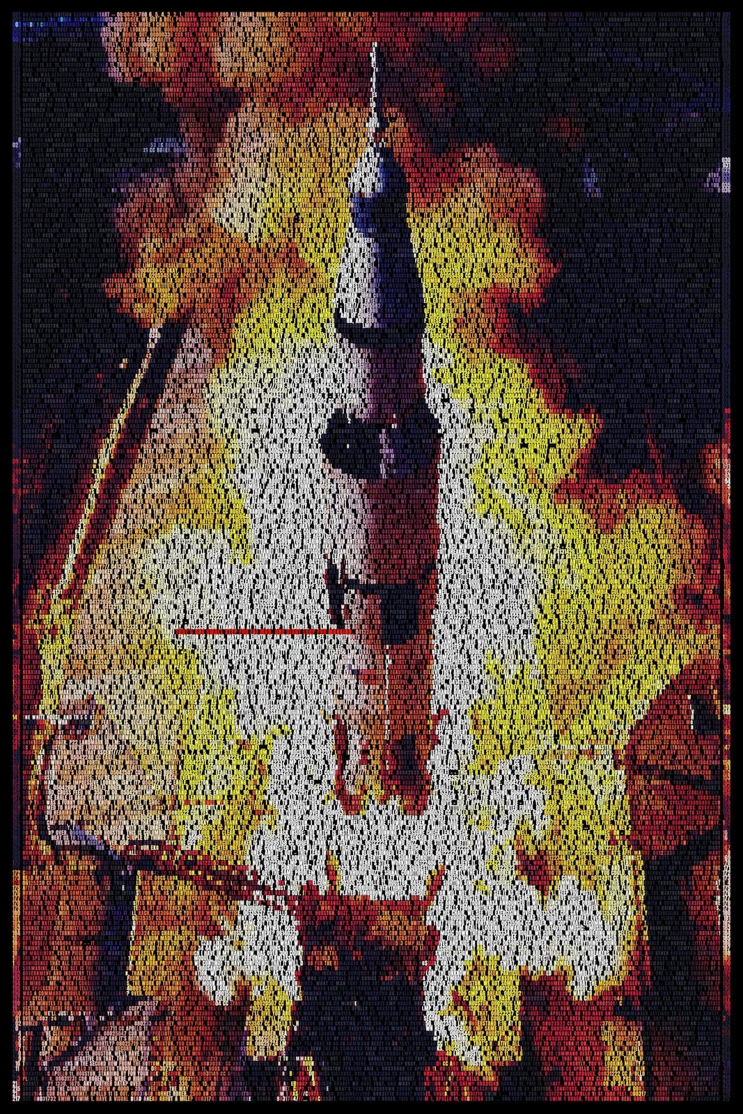 Fine art print showing One Giant Leap II: Apollo 11 Air-To-Ground Voice Transcription typographic artwork up close